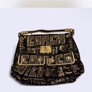 Coach Black and Gold Graphic Shoulder Bag